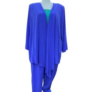 Vtg‎ Vikki Vi Royal Blue Pant Suit Set Wms Sz 16W Open Front Jacket Career Wear